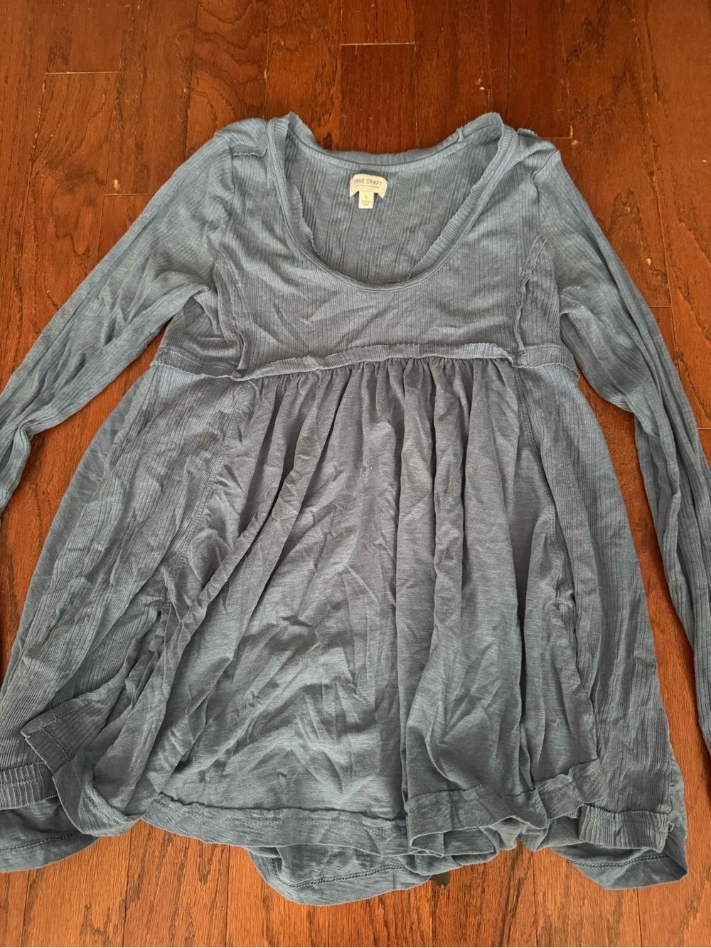 True Craft Dusty Blue Long Sleeve Tunic with Gathered Waist